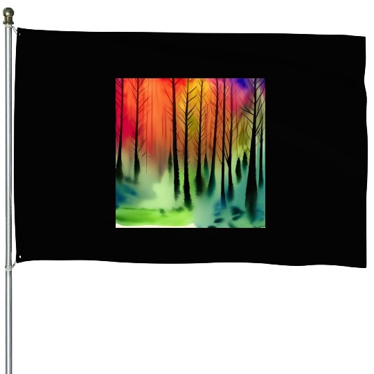 Mysterious watercolor nature forest House Flags