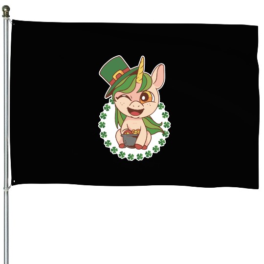 St Patricks Day Fantasy Unicorn House Flags
