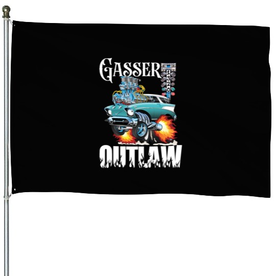 Gasser Outlaw Class Vintage Drag Racing Race Car House Flags