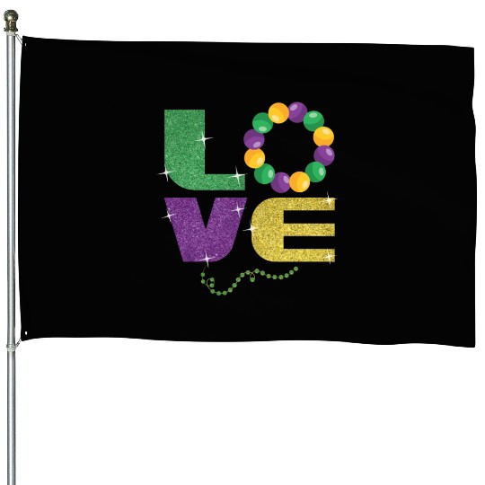 Love New Orleans Festival Parade Beads Mardi Gras House Flags
