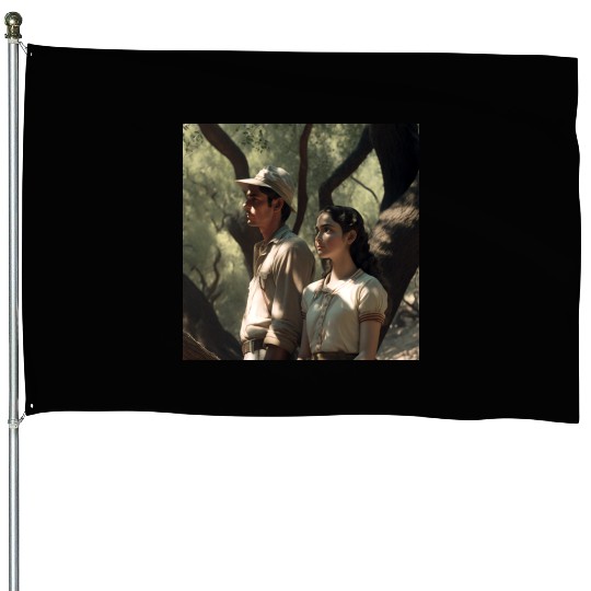 screengrab from a 1920s film scene beautiful House Flags