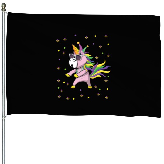 Unicorn Dancing Festival Parade Beads Mardi Gras House Flags