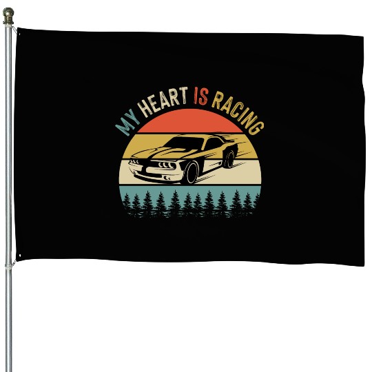 Fathers Day Retro Vintage Speedway Car Racing House Flags