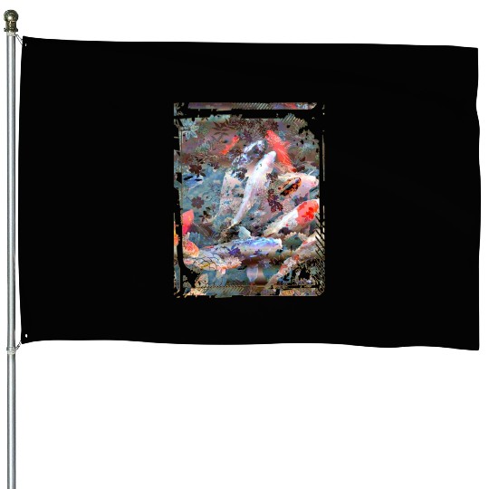 Japan Koi Fish Pond Collage Art 88 House Flags
