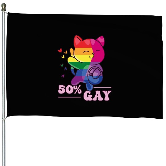 50% Gay Bi Bisexual Pride Kawaii Cat Kawaii House Flags