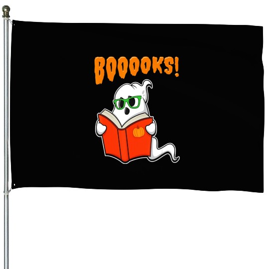 Funny Teacher Halloween Ghost Books Reading House Flags