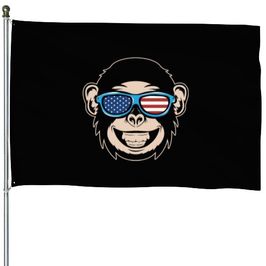 Chimpanzee Monkey Orangutan Monkey Head House Flags