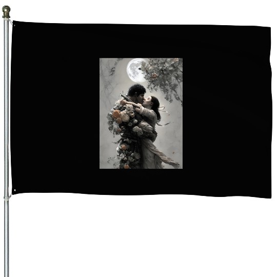 elves love fantastic design flowers and full moon House Flags