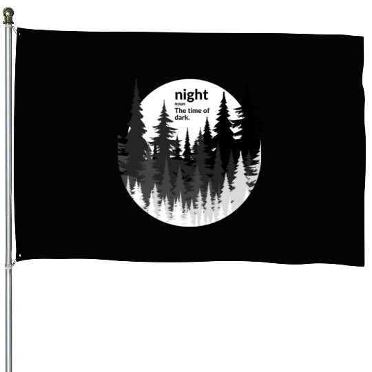 White and Black Night Forest Moon House Flags