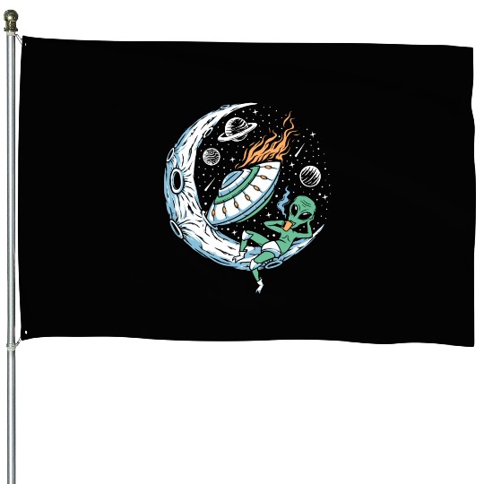 Alien lounging on moon coffee House Flags