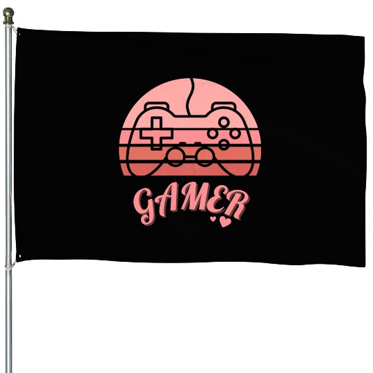 Pink Retro Gamer Valentine Day House Flags