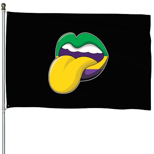 Tongue Lips Festival Parade Beads Mardi Gras House Flags