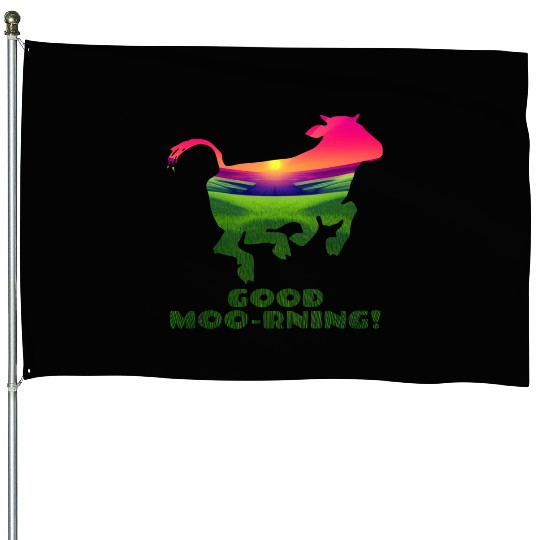 Good Moo-rning! Pop Art Sunrise Leaping Calf House Flags