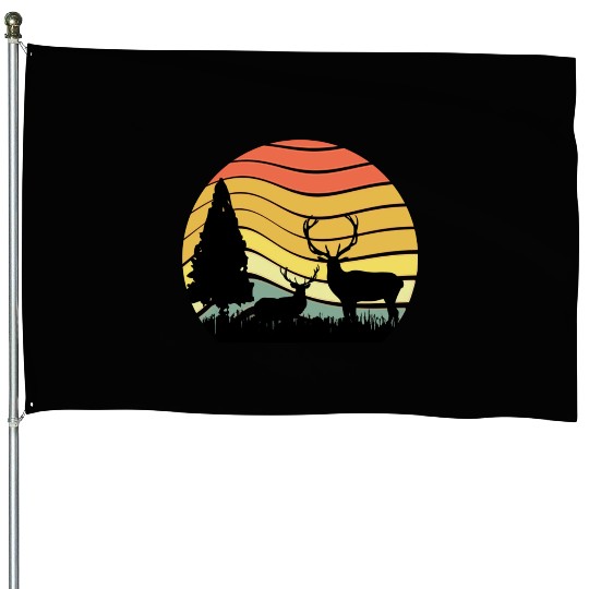 Sunset sunrise nature deer in the zoo House Flags