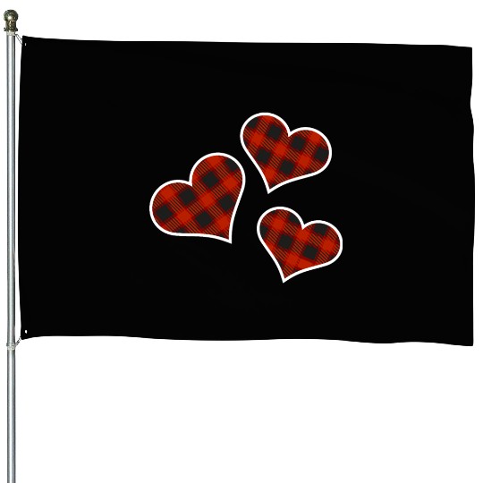 Buffalo Plaid Hearts House Flags