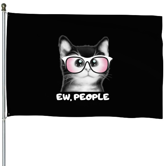 EW PEOPLE, Funny Cat Wearing Pink Sunglasses House Flags