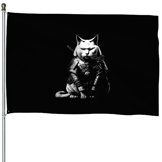 cool samurai cat House Flags