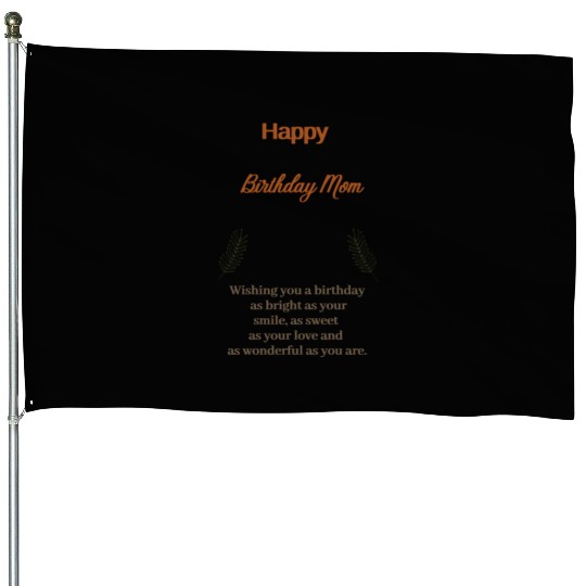 Beige Simple Aesthetic Happy Birthday Mom House Flags