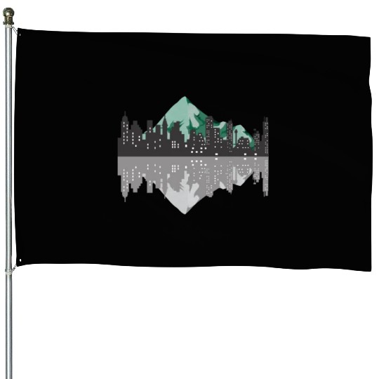 Quiet mountain Night city House Flags
