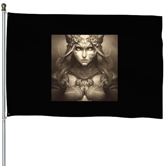 Warrior princess wearing gothic plate dark fantasy House Flags