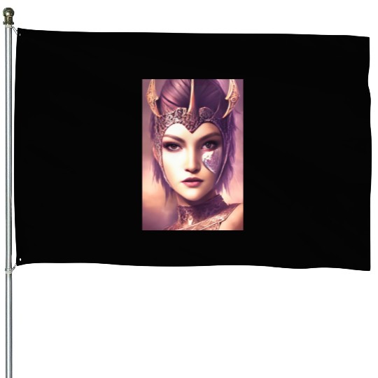 Warrior princess wearing gothic plate dark fantasy House Flags