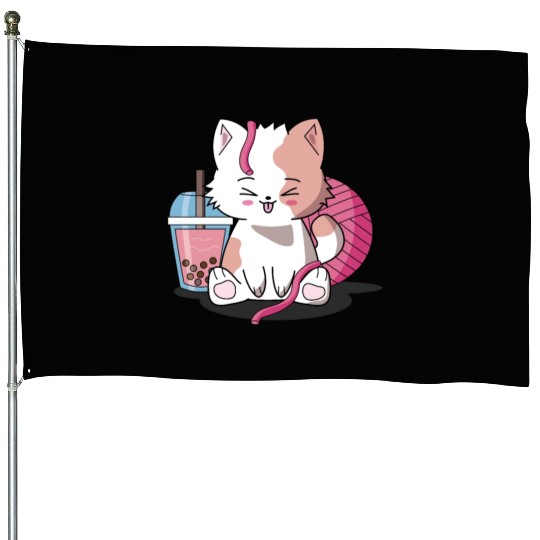 Chibi Boba Tea Cat House Flags
