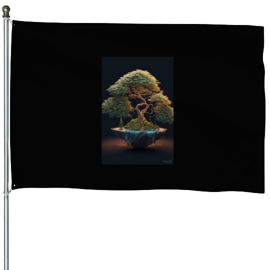 Cannabonsai - Bonsai Tree, Surreal Zen Garden, House Flags