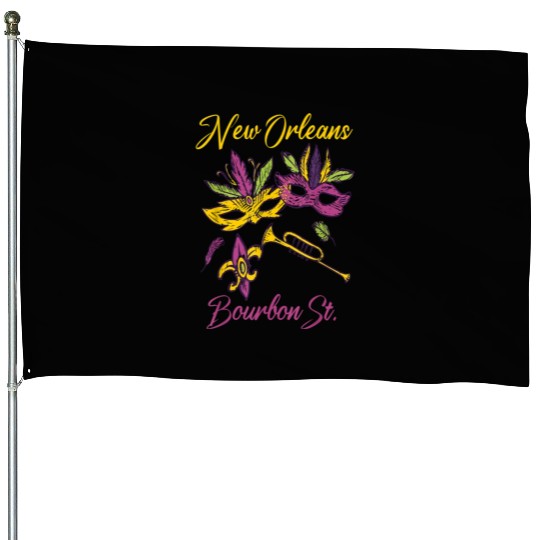 French New Orleans Mardi Gras Souvenir Bourbon Str House Flags