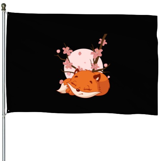 Japanese Fox Cherry blossom Flower sakura kawaii House Flags