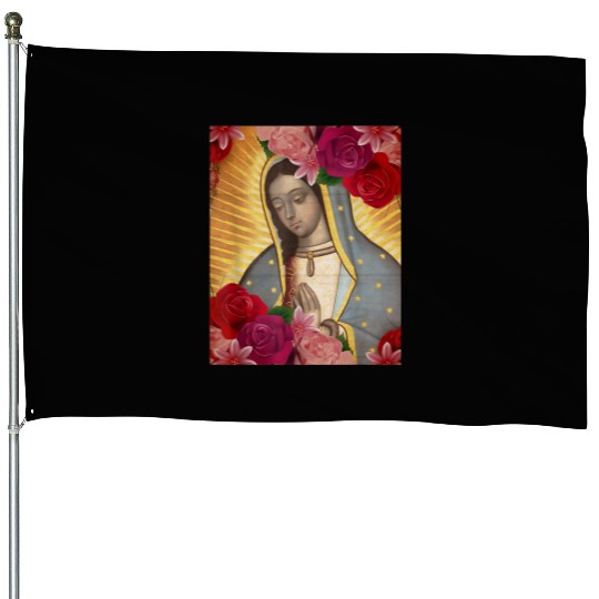 Our Lady of Guadalupe Rose Mexican Catholic Juan D House Flags