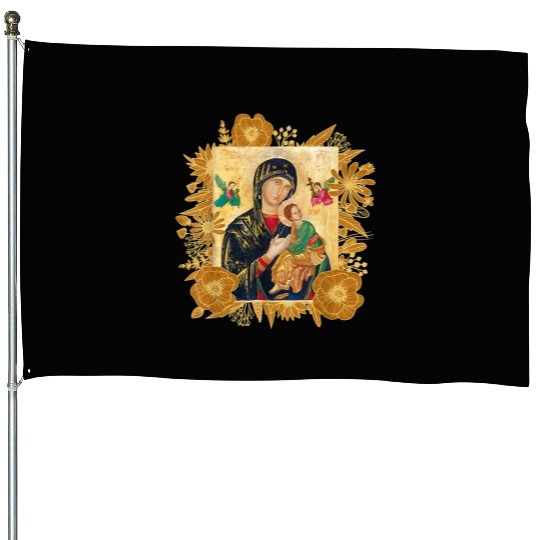 Our Lady of Perpetual Help Blessed Mother Mary Cat House Flags