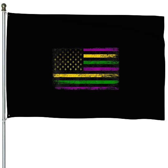 Mardi Gras Flag Green Purple Gold House Flags