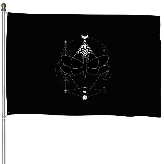 Minimalist Insect Celestial Dragonfly Sacred Geome House Flags