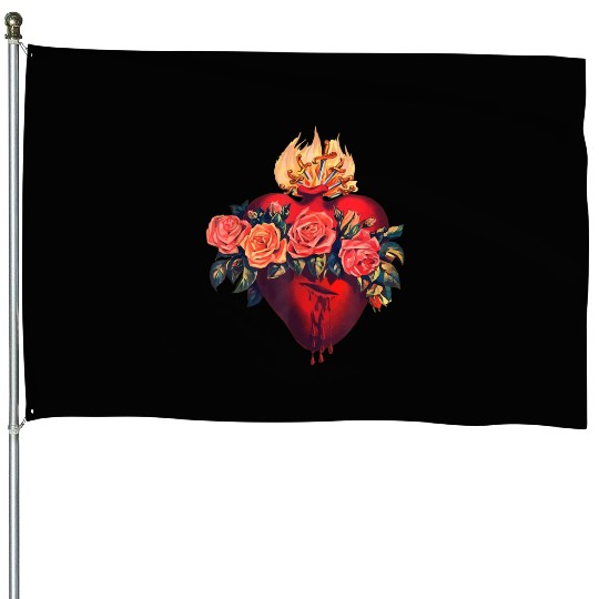 Sacred Heart of Jesus Christ Retro Sunset Art Cath House Flags
