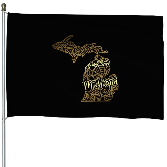 Michigan State Mandala USA America Pretty Gold House Flags