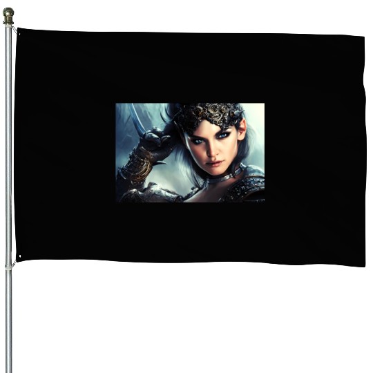 Warrior princess wearing gothic plate fantasy art House Flags