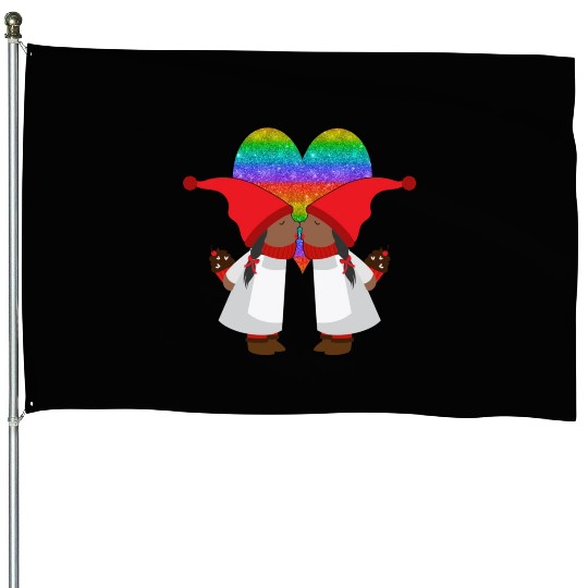 Black Lesbian Gnome Valentines Day Couples Gift LG House Flags