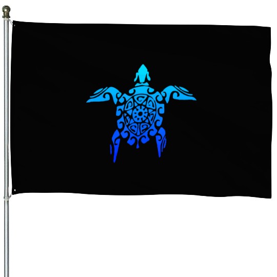 Hawaiian Tribal Sea Turtle Polynesian Tattoo Style House Flags