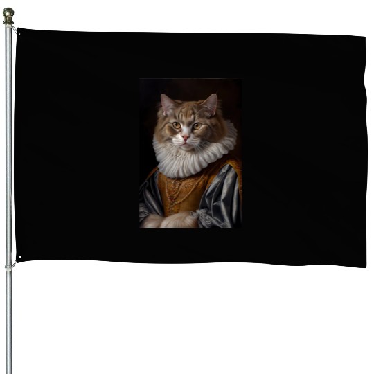 LaPerm Cat Breed Portrait Royal Renaissance Animal House Flags
