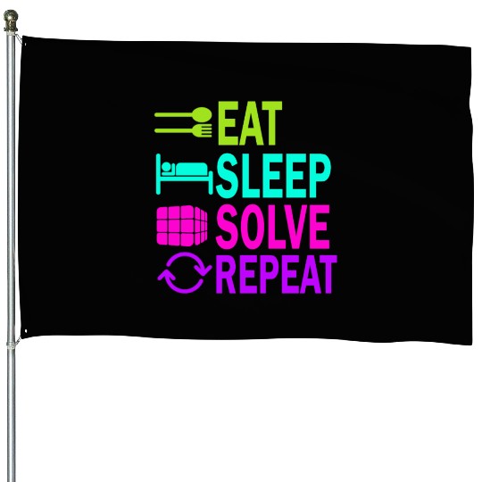 Eat Sleep Solve Repeat Math Speed Cubing Genie House Flags