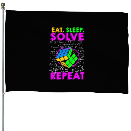 Eat Sleep Solve Repeat Math Speed Cubing Genie House Flags