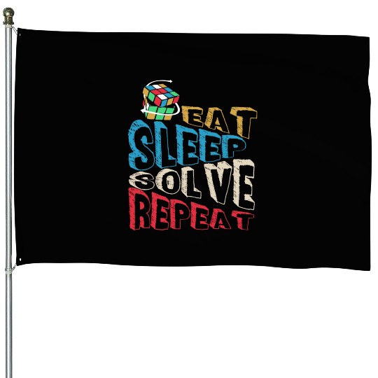 Eat Sleep Solve Repeat Math Speed Cubing Genie House Flags