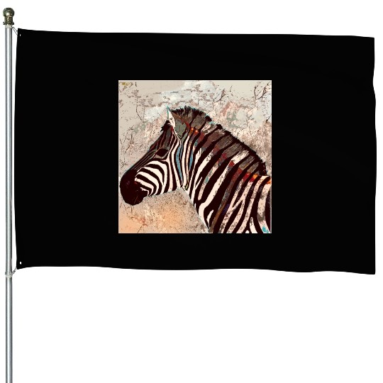 Zebra with neon colors House Flags