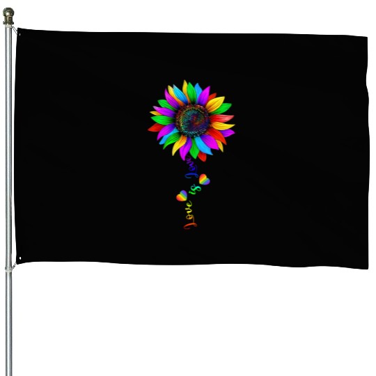 Sunflower Rainbow Love Is Love LGBT Lesbian Gay House Flags