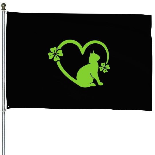 Cat Clover Heart Animal Lover St. Patrick's Day House Flags