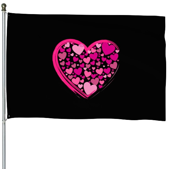 Cute Pink and Lilac Hearts in a Big Pink Heart House Flags