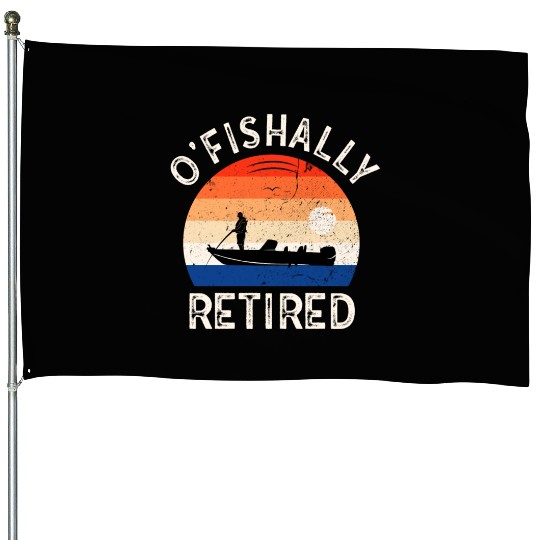 Ofishally Retired Fishing Retro Retirement Fishing House Flags