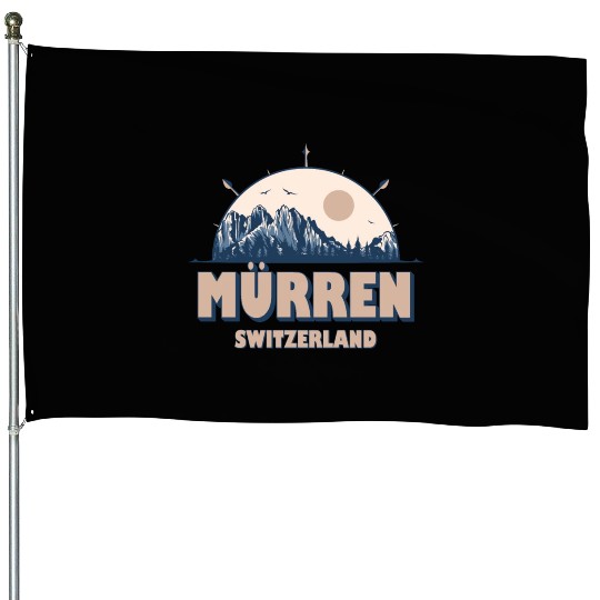 Mürren Switzerland Swiss Alps Vintage Hiking Desig House Flags