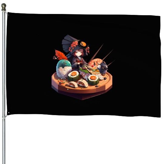 Beautiful Cute Anime Sushi Girl House Flags