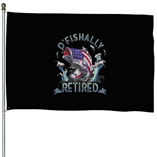 Ofishally Retired Fishing Retro Retirement Fishing House Flags